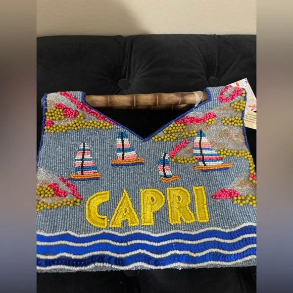 Beaded 'Capri' Tote with Bamboo Handles - Picture 2 of 11